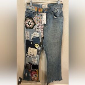 Urban Outfitters Patchwork Straight Leg Jeans - Blue Multi